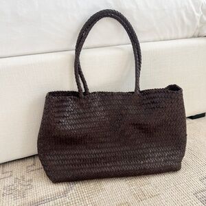Madewell Chocolate Brown Handwoven Leather Tote Bag